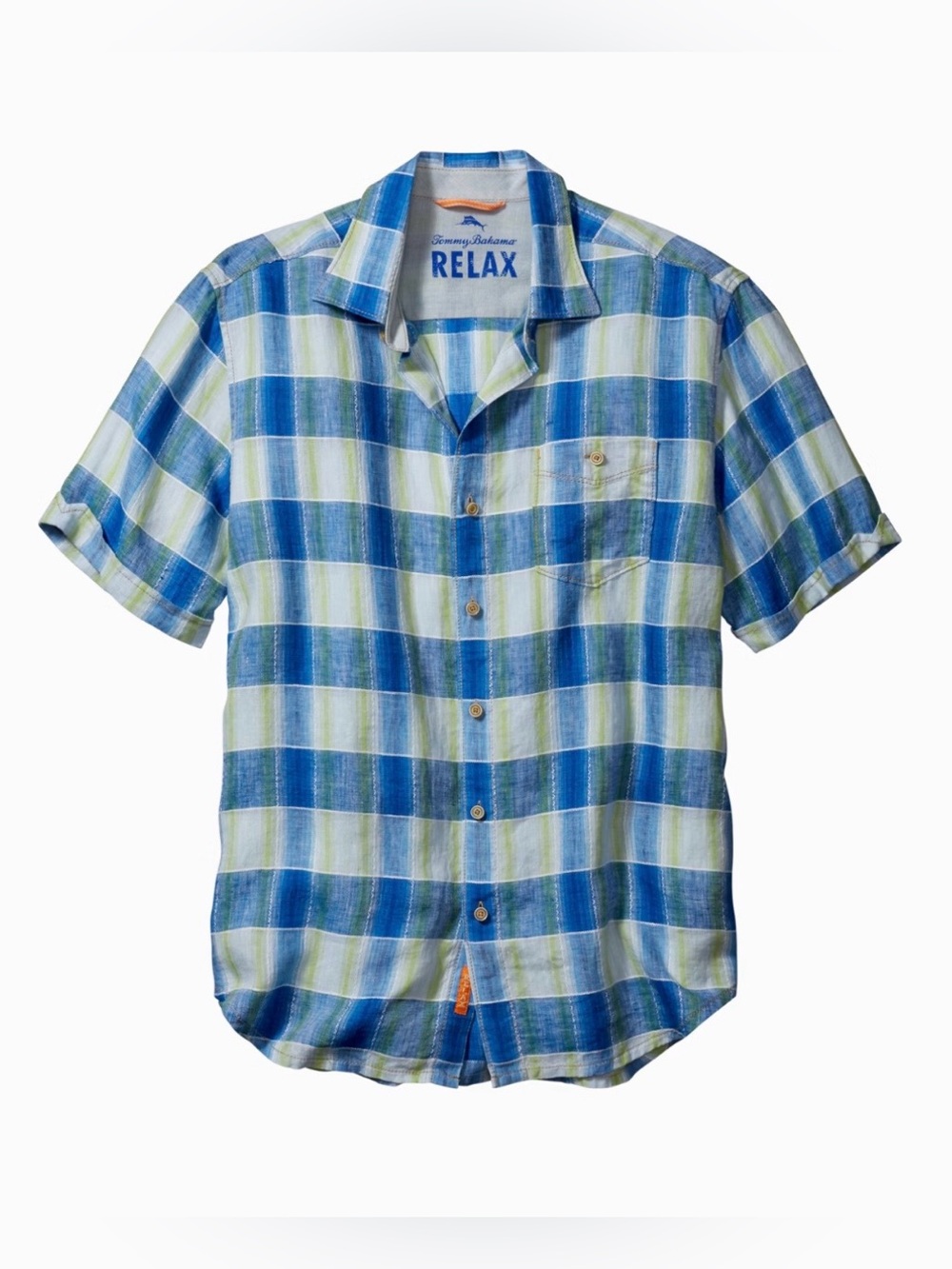 Tommy Bahama Prism Plaid Breezer Linen Camp Shirt Short Sleeve Size XL